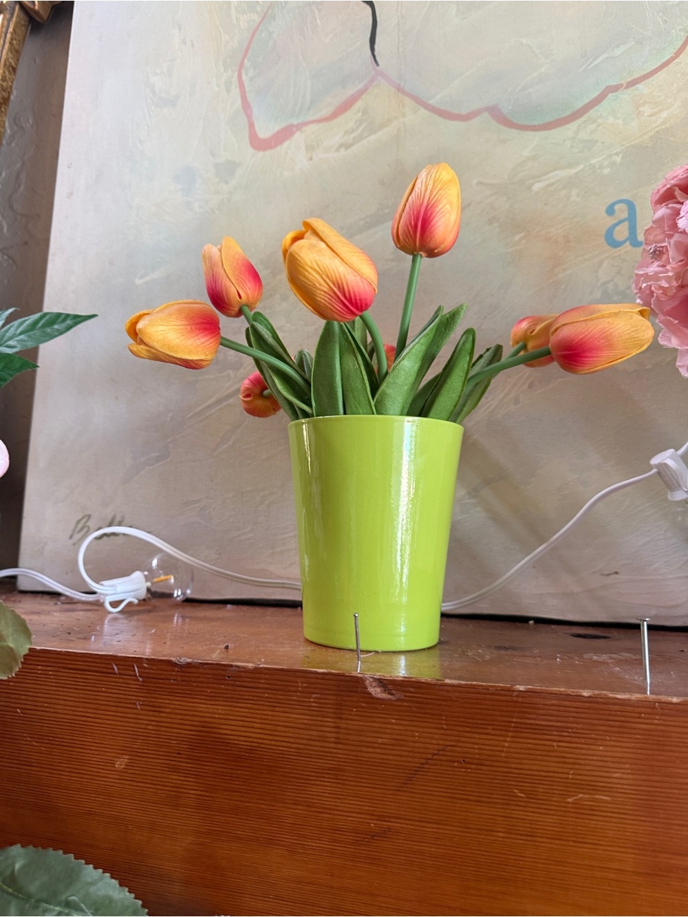 Green Tulip Planter Pair with Orange Tulip Accents - Picture 3 of 4